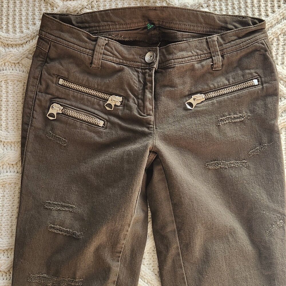 Stile Benetton Olive Green Distressed Skinny Jeans Size 32